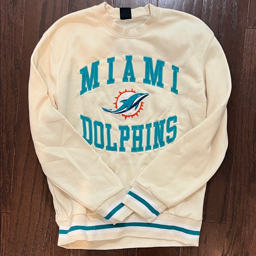 Miami Dolphins Cream Team Pullover Sweatshirt